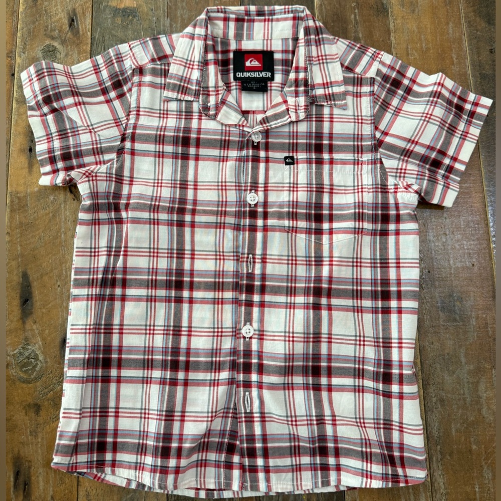 Quiksilver Kids Red and White Plaid Button Down Shirt